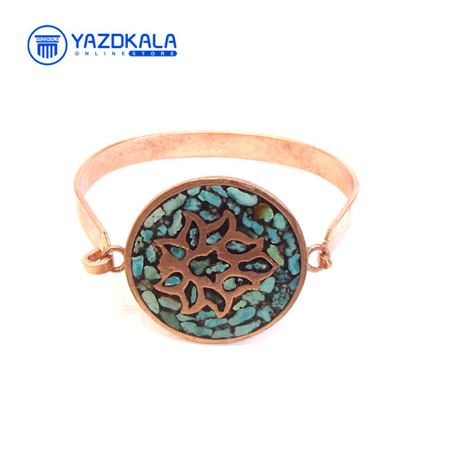 دستبند مسی فیروزه کوب طرح گل شاه عباسي داخلي