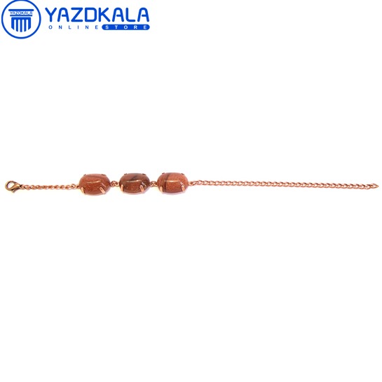 دستبند مسی سه سنگ عقیق قهوه ای