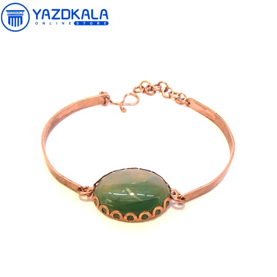 دستبند مسی سنگ هلالی سبز یشم