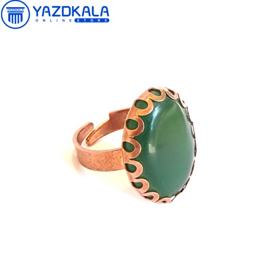 انگشتر مسی نگین سنگ سبز تیره